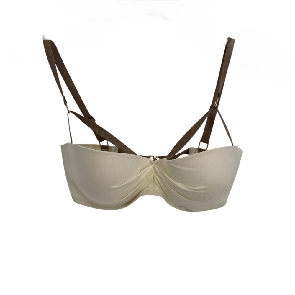 Victoria’s Secret NWT Bikini swim top Size 34DD Cream/tan Ruched Satin - Picture 4 of 11